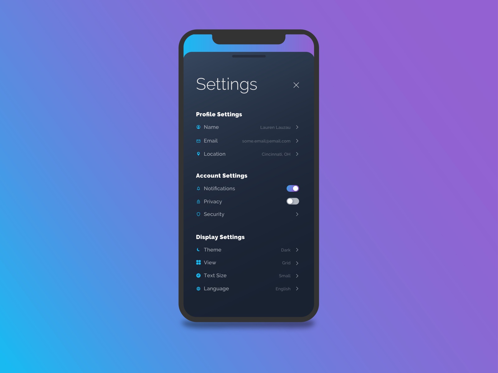 Dribbble Settings Page