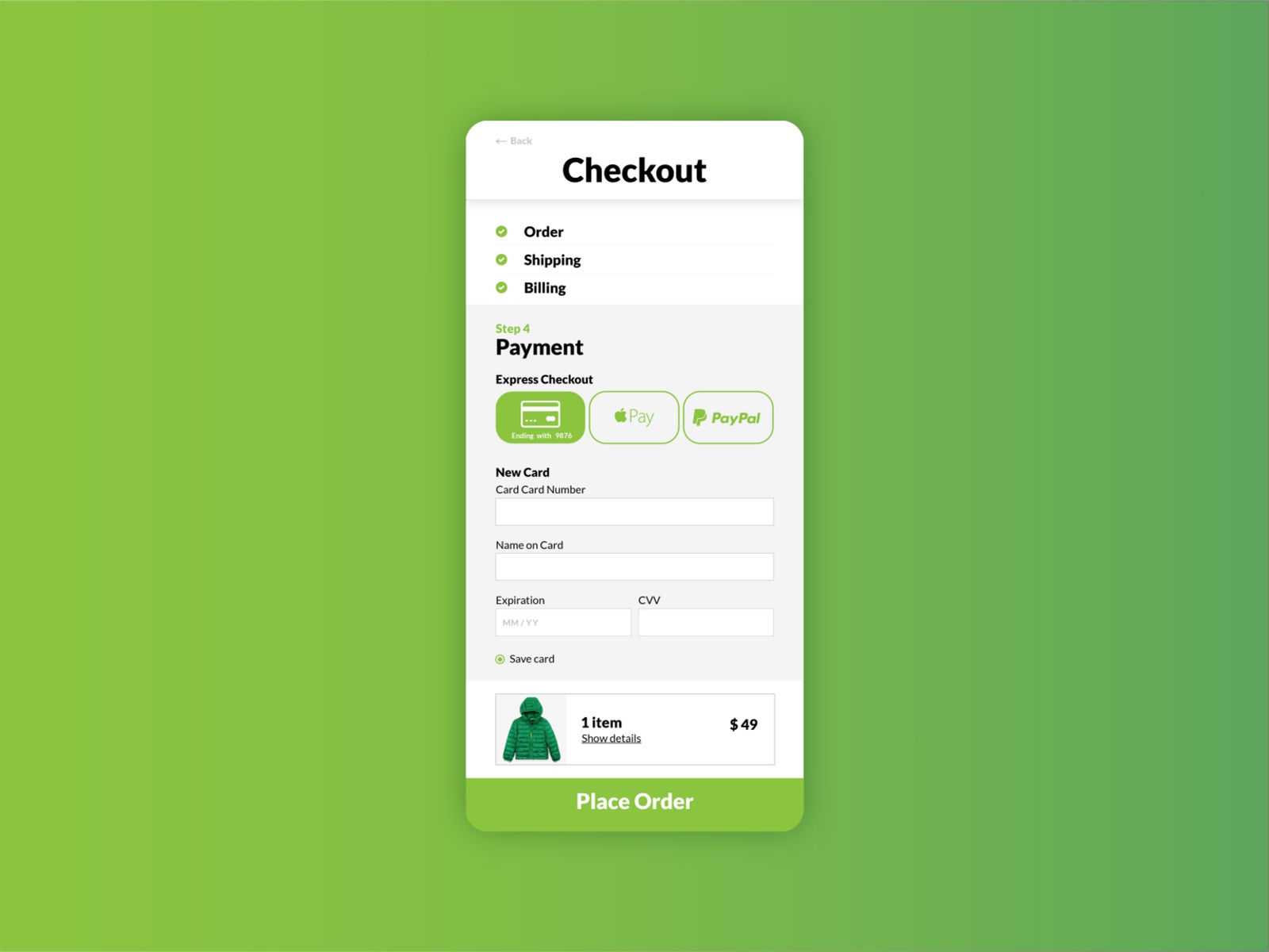 Dribbble Checkout Page